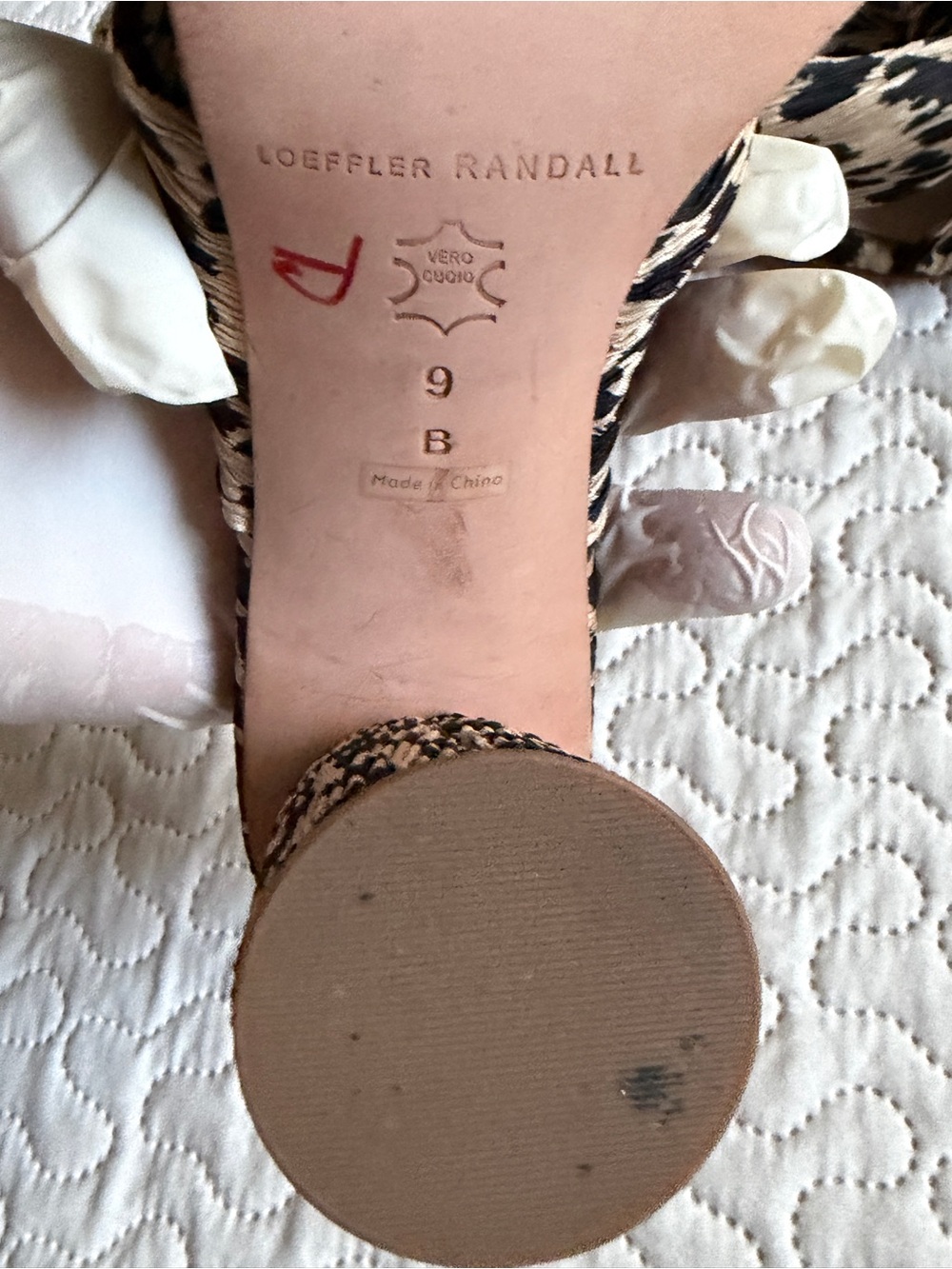 Loeffler Randall Leopard Knot Slide Mules Pleated Bow in Beige and Black Size 9 - Picture 12 of 14